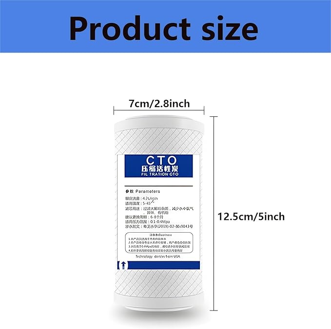 2.5" x 5" CTO Carbon Block Water Filter Cartridge Replacement, Whole house Pre Post, for Whole House Filtration Systems, 6pcs