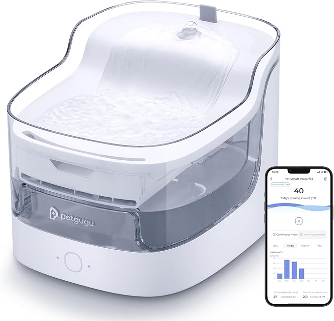 Cat Water Fountain Ultra-Quiet/8 Layers Filtration/BPA-Free/Dogs Automatic Water Dispenser Water Fountains for Cats Wireless Pump Smart App Control Pet Health Manager 2.4G WiFi(PF1) - AquaVibe