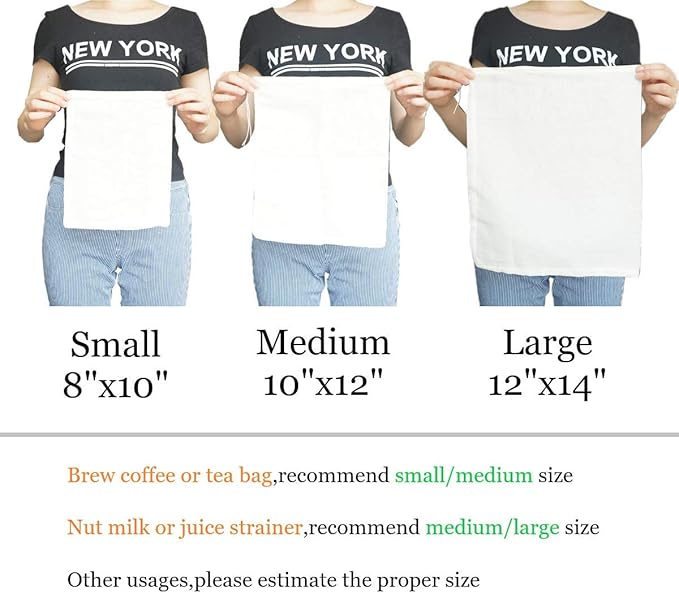 Cheesecloth Bags for Straining,Reusable Cold Brew Coffee Cheese Cloths Strainer,Large Nut Milk Tea Juice Bag,100% Natural Cotton Fine Mesh Filter Bags(Large,4 Pack)