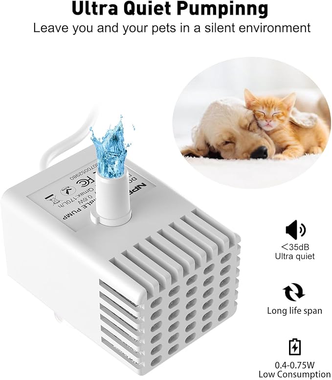 NPET Pet Water Fountain Water Pump with LED Light for WF020/WF050/WF210 Cat Fountain