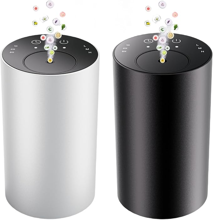 Waterless Essential Oil Diffuser, Portable Aromatherapy Diffuser, Mini Scent Machine, Battery Operated, 1/4/8-Hour Timer, 20ml Capacity, 3 Mist Levels for Home, Car, Room Office.No Included Oil(2pcs)