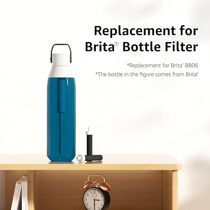 AQUA CREST Water Bottle Filter, Replacement for Brita® BB06, Brita Hard Sided, Stainless Steel and Plastic Bottle Filter, 4 Count