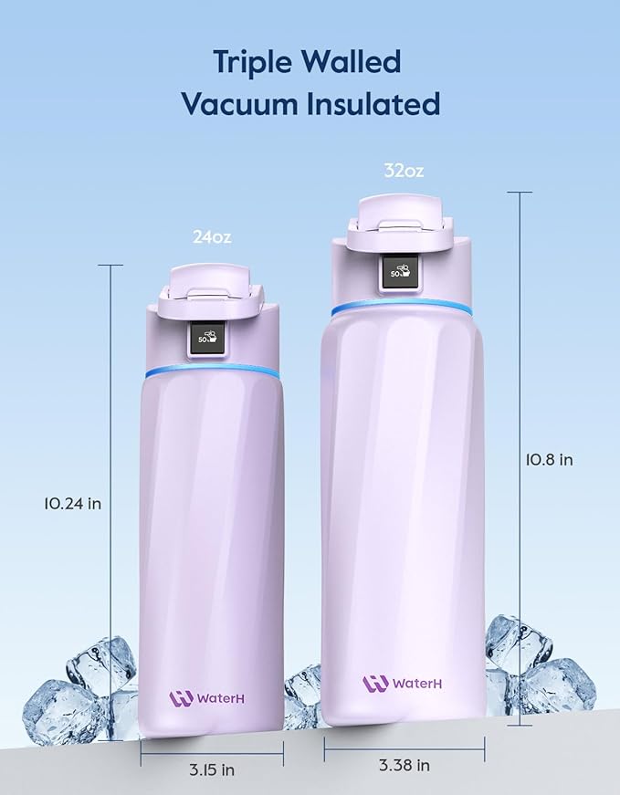 BOOST Smart Water Bottle with Reminder & Tracker, Double Wall Vacuum Insulated Bottles Stainless Steel, 32oz BPA-Free Wide Mouth for Gym, Office, School, Ideal Gift for Christmas, New Year