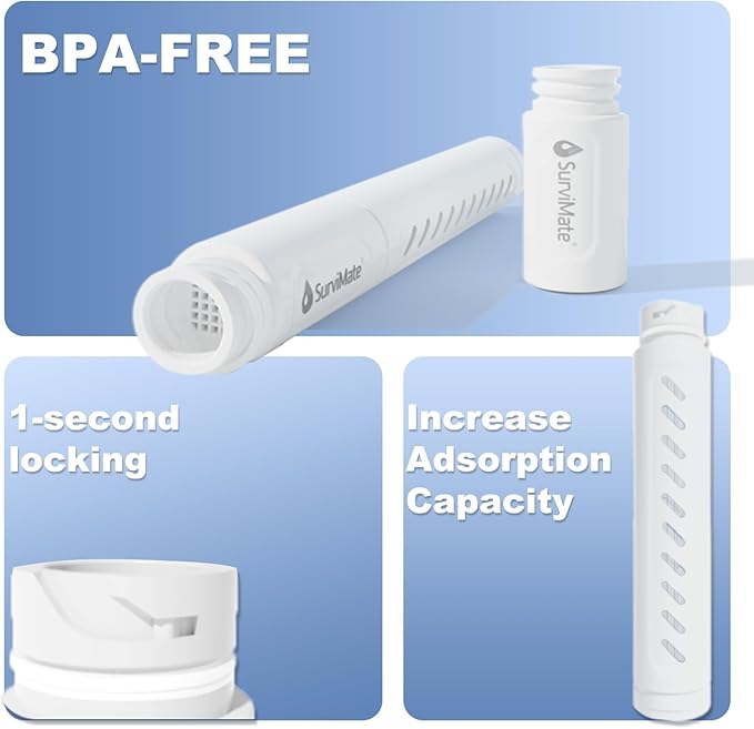 SurviMate Replacement Filter for Filtered Water Bottle with 5-Stage Intergrated Straw, for Camping, Hiking, Backpacking and Travel