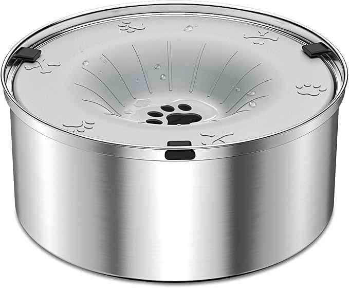 SCHITEC Dog Water Bowl No Spill 1.2L/40oz Slow Drinking Anti-Splash Stainless Steel Dog Bowl with Floating Disk, Spill Proof Pet Travel Water Dispenser for Sloppy Messy Drinkers(Light Gray)