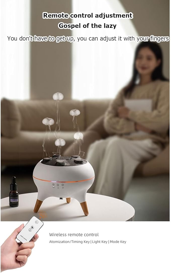 Jellyfish Diffuser with Remote, Smart LED Jelly Fish Humidifier with Music Rhythm Mist, Color-Changing Lights, 250ml Aroma Diffuser, Auto Shut-Off & Timer, for Bedroom, Office, Gifts