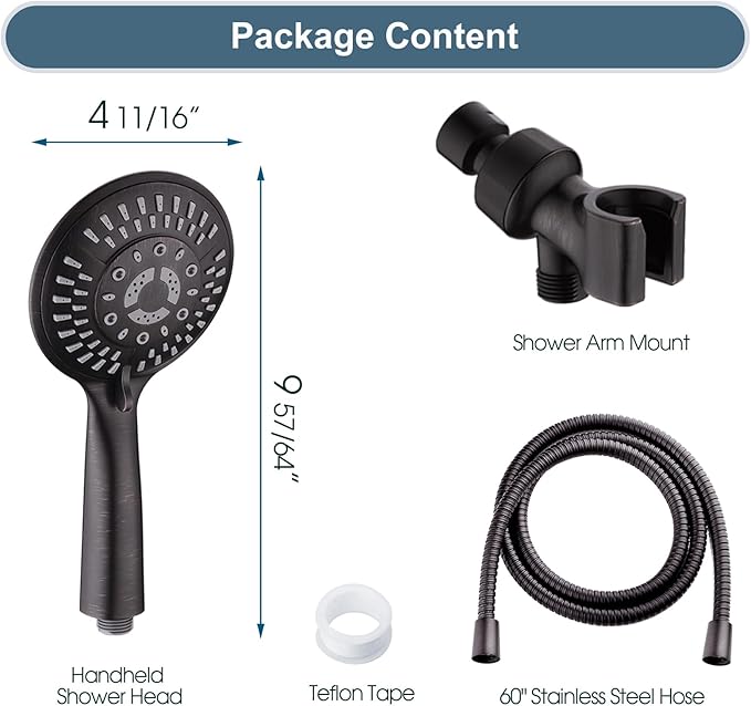 BRIGHT SHOWERS 9 Spray Settings Shower Head with Handheld High Pressure Oil-Rubbed Bronze Hand Held Showerhead with 60 Inch Stainless Steel Hose and Adjustable Overhead Bracket - AquaVibe