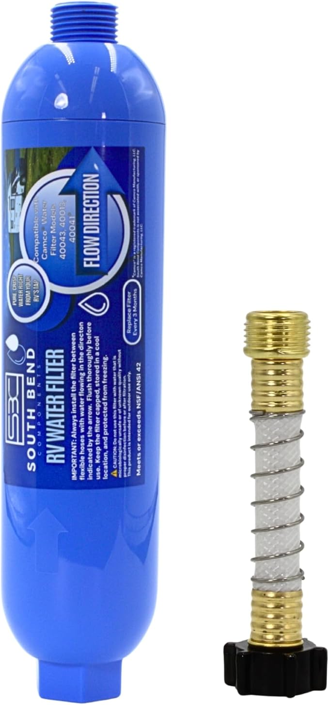 South Bend Components Reverse Osmosis (RO) Camper/RV/Boat/Yacht Water Inline Filter- NSF Certified! Includes ¾” Flexible Hose Protector Compatible with Camco Water Filter 40043, 40013, 4004 (100-Pack)