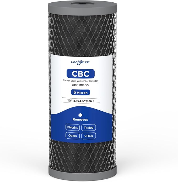 5 Micron 10" x 4.5" Whole House Carbon Block Sediment Water Filter Cartridge Replacement for WFHDC8001, CB-BB-10, FXHTC, FC15B, EP-BB, EPM-BB, CTO10BB, WCBFF975, CB-45-1005, CTO-F10B-5 (Pack of 1)