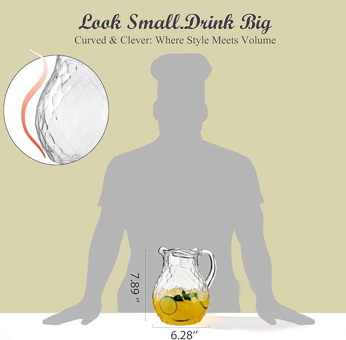 Plastic Pitcher, Clear Water Pitcher with Lid, Fridge Jug, BPA-Free, Shatter-Proof, Great for Iced Tea, Lemonade, Juice, Milk, and More (2 Quart/68oz)