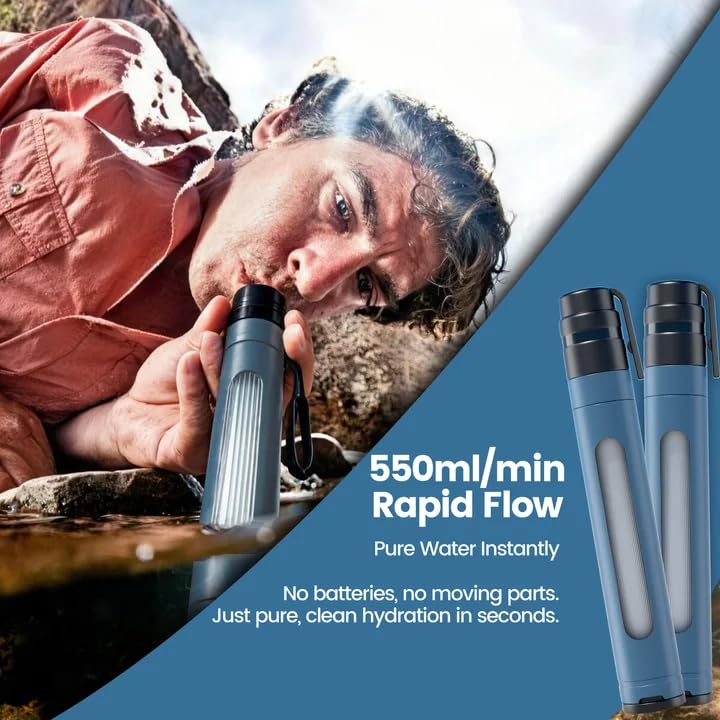 Water Filter Straw Survival Water Purifying Straws 0.01 Micron Filtration System with Transparent Window for Camping