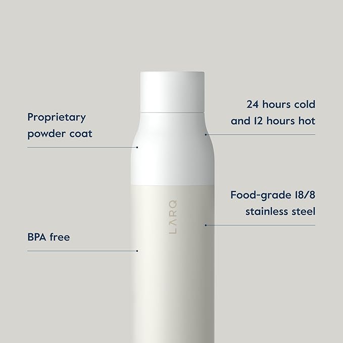 LARQ Bottle Twist Top 25 oz - Insulated Stainless Steel Water Bottle | BPA Free | Reusable Water Bottle for Camping, Office, and Travel | Keep Drinks Cold and Hot, Granite White