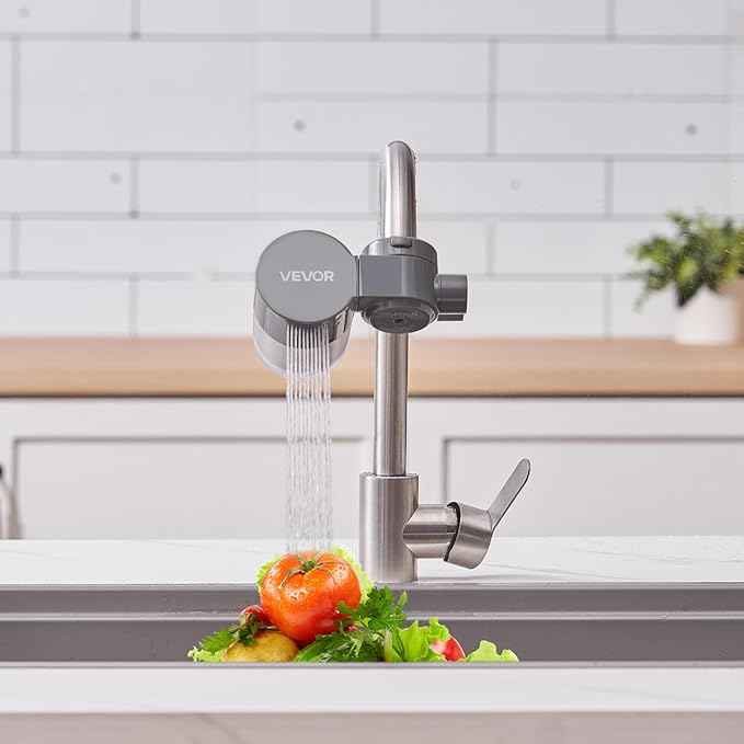 VEVOR Faucet Mount Water Filter, Horizontal Water Purifier for Sink Tap, NSF Certified Carbon Fiber Filter, Removes Chlorine Lead with 3 Filters, Fits Most Kitchen or Bathroom Faucets, Gray - AquaVibe