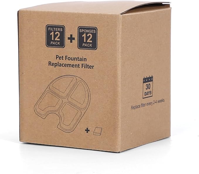 12 Packs Dog Water Fountain Filters for 3Gal/12L Dog Water Dispenser(FN-W13), GISOFIK Pet Fountain Filter, 4 Layer Filtration Replacement Filter, 12 Pump Filters