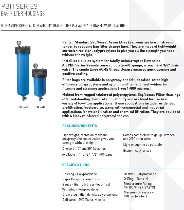 Pentair Pentek 150337 PBH Big Blue Bag Filter Housing