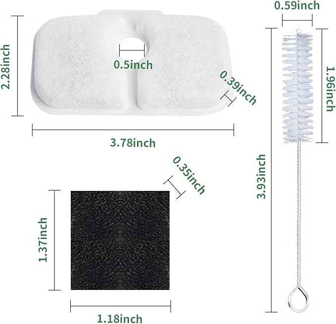 20 Pack Fountain Replacement Filters & 20 Pack Pre-Filter Sponges and a Cleaning Brush for PETLIBRO® Dockstream Cat Water Fountain PLWF005, PLWF105, PLWF115.