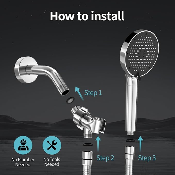 NSF Certified Filtered Shower Head with Handheld for Hard Water to Remove Chlorine High Pressure 9-Spray Setting (with Power Wash) Anti-Clog Nozzles (1 Filter, Chrome Silver)