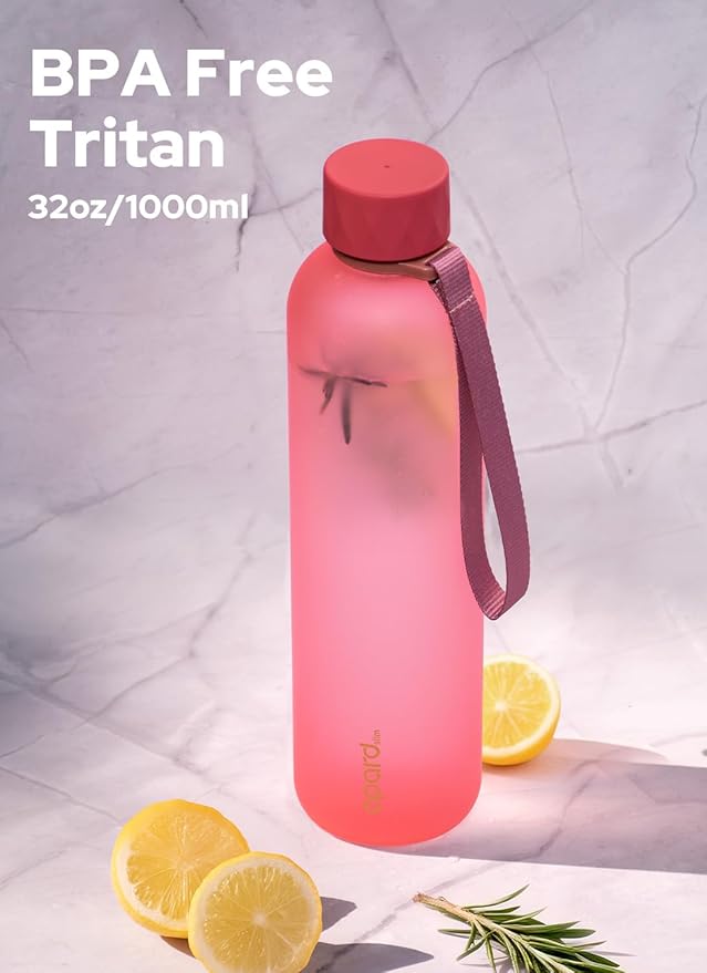 Opard Slim Pro Water Bottle 32oz, Plastic Water Bottle BPA-Free, Facetted Rubberized Grip-Texture Monocap, Leakproof Screw Top, Flamingo Pink Reusable for Travel School Sport Gym Hiking