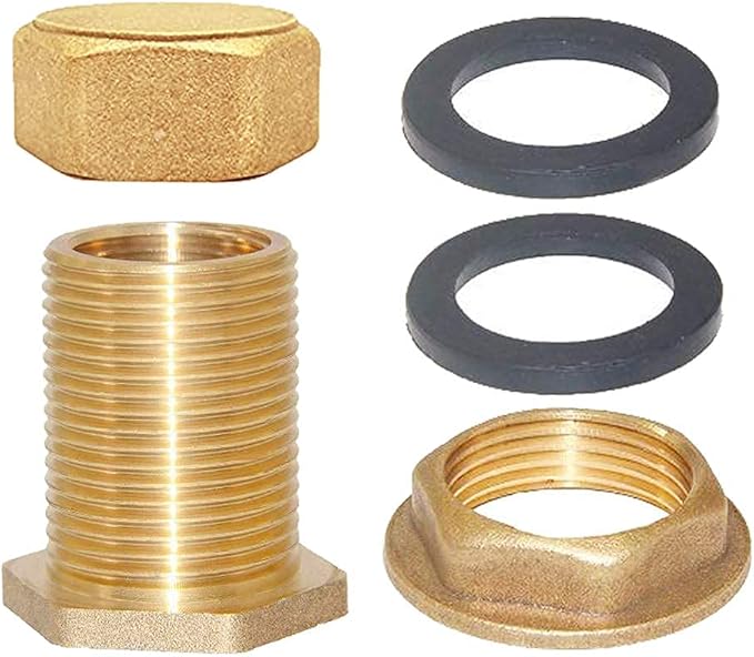 Joywayus Brass Male Bulkhead Kit Include 3/8" Female 1/2" Male Water Tank Connector Threaded And 1/2" Female Outer Hex Head End Pipe Caps with Rubber Gasket - AquaVibe