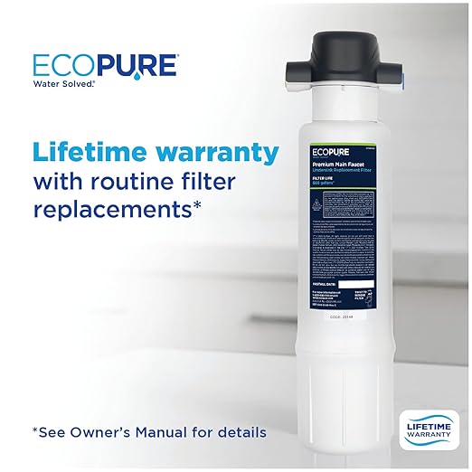 EcoPure EPWPFF Premium Main Faucet Under Sink Water Filtration System – NSF Certified to Reduce Lead, Chlorine, Cysts, PFAs, Microplastics, Bad Taste & Odor – Easy DIY Install Under Counter