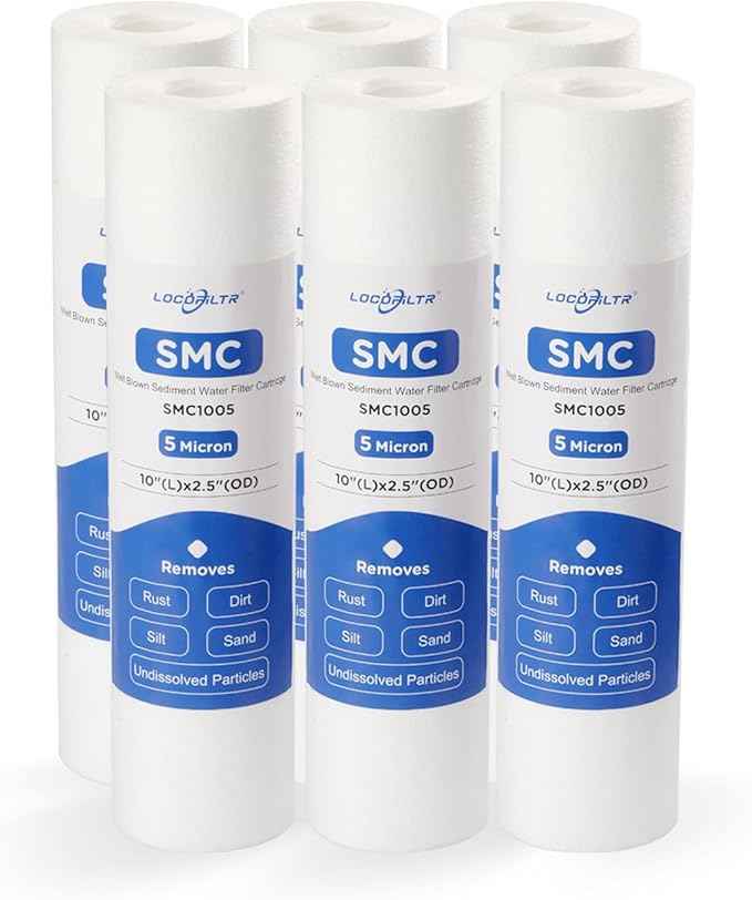 Whole House 5 Micron 10" x 2.5" Spun Polypropylene Sediment Well Water Filter Cartridge Replacement for P5, WH-S200-C, HF-360A, P5A, P5-10, SDC-25-1005, WHKF-GD05, AP110, FI-ES-SED10, FP15 (Pack of 6)