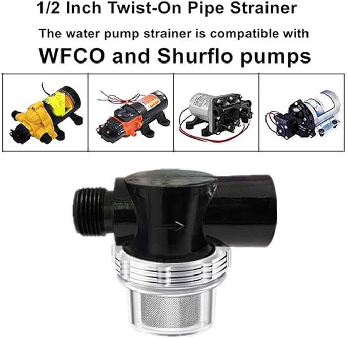 Rv Water Pump Filter, RV Water Inlet Replacement 1/2 Inch Twist-On Pipe Raw Water Strainer Compatible With WFCO Or Shurflo Pumps Beer Filter