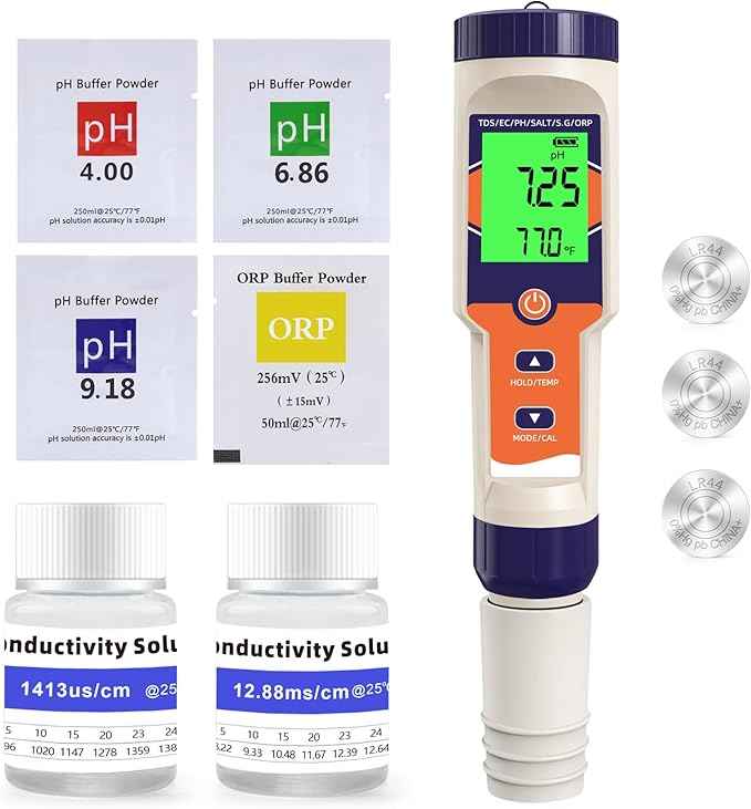 7-in-1 Digital Pool Salt Tester | pH, ORP, Salinity, TDS, EC, Temperature Meter for Saltwater Pools, Hot Tubs, Spas, Aquariums, Hydroponics，Saltwater Pool Tester