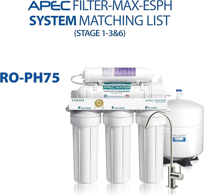 APEC Water Systems FILTER-T1Y-ESPH High Capacity 1 Year Replacement Filter Set For Essence Series Alkaline Reverse Osmosis Water Filter System Stage 1-3&6