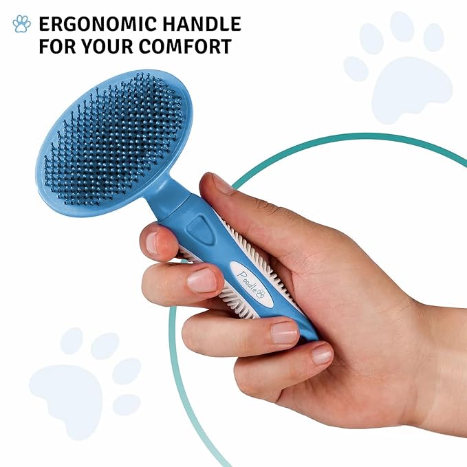 Round Bristle Pet Brush for Dogs and Cats - Soft Dog Brush for Grooming Short or Long Hair - Gentle Tool for Sensitive Skin Removes Dander, Dirt, and Detangles (Blue) - AquaVibe