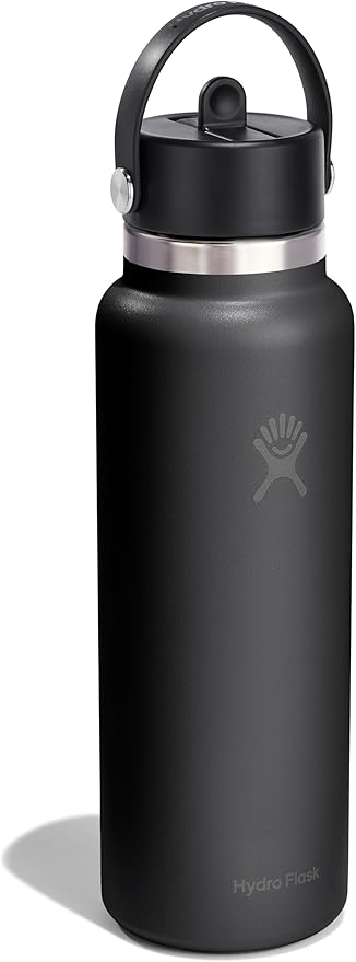 Hydro Flask Water Bottle - Insulated Stainless Steel - Wide Straw Lid, Non Spill, Leakproof in 40 Oz Tonal Black