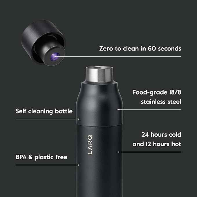 LARQ Clean AF Gift Set Bottle PureVis, Self-Cleaning Water Bottle 17oz + Filtered Insulated Water Bottle 17oz | Reusable Bottles, Travel Friendly, BPA free