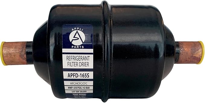 Appli Parts APFD-165S 5/8 in Liquid Line Refrigerant AC Filter Drier hvac Refrigeration 165S ODF Sweat Solder connection universal unidirectional 6in long 3in wide