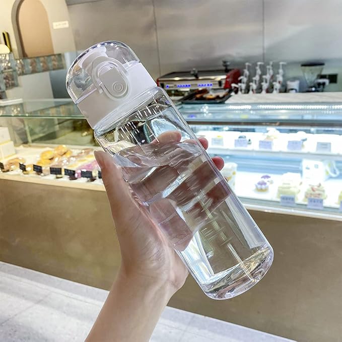 Tritan Clear Water Bottle | No Markings BPA Free 24oz Sports Water Bottle | Leak Proof Re-Usable Flip Top Plastic Drinks Bottles for School, Office, Gym, Cycling (Clear-24oz)