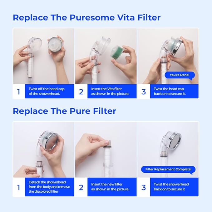 Bodyluv Vita Puresome Shower Head, One purification filter cartridge included, Handheld Hard Water Softener, Strong Water Pressure Water Saving For Bathroom (Mandarin Tea)
