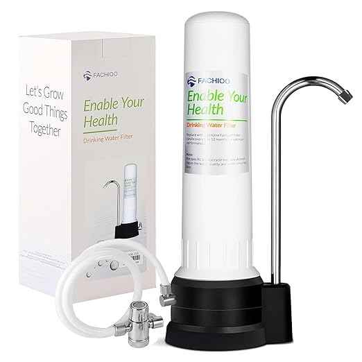 Countertop Water Filter, Drinking Water Filtration System for Faucet for 8000 Gallons, Reduces Heavy Metals, Bad Odors and 99% of Chlorine, White (1 Ceramic Filter Included) - AquaVibe