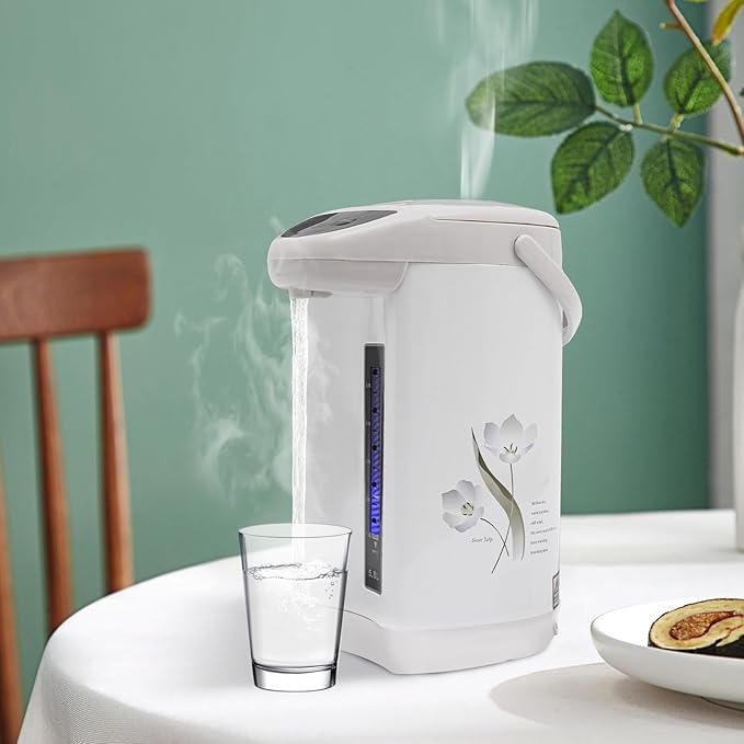 Electric Kettle, 5.8 L/196 Oz Electric Hot Water Urn Pot Dispenser, 304 Stainless Steel Water Boiler Warmer, 110V 750W Multi-Function Smart Kettle with Removable Water Tank for Offices Home (White)