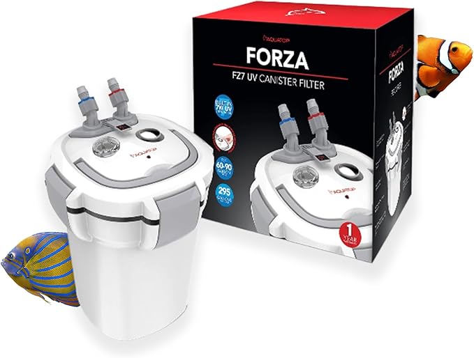 Aquatop Forza Premium Canister Filter – 295 GPH Flow Rate – Ideal for 60-90 Gallon Tanks – 7W for Crystal Clear Water – Includes Filter Media