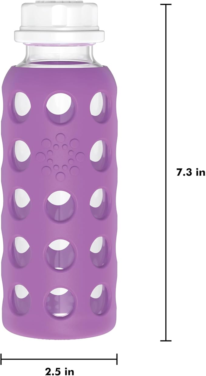 Lifefactory 9-Ounce BPA-Free Glass Water Bottle with Flat Cap and Silicone Sleeve, Grape