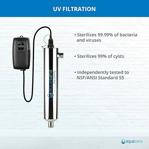 Aquasana Whole House Water Filter System | 1,000,000 Gallons | Salt-Free Softener Alternative | UV, Carbon & KDF | Tackles up to 99.99% Chlorine, Bacteria, Viruses, Sediment & Scale | EQ-1000-AST-UV