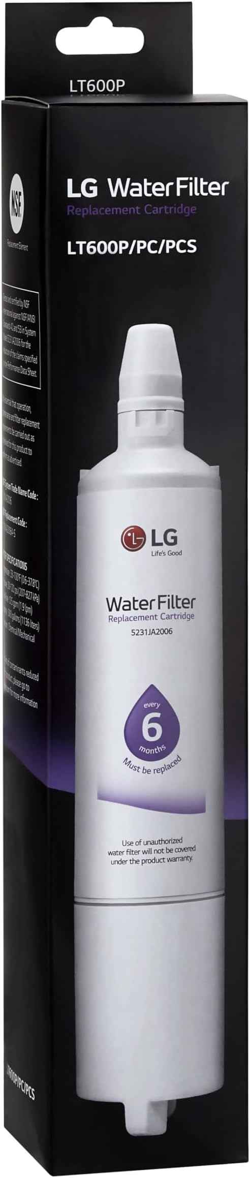 LG LT600P - 6 Month / 300 Gallon Capacity Replacement Refrigerator Water Filter (NSF42 and NSF53 5231JA2006A, 5231JA2006B, 5231JA2006F, or 5231JA2006F, White