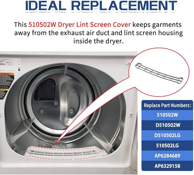 [Upgraded] 510502W Dryer Lint Filter Cover, Dryer Lint Screen Cover fit for Speed Queen, Replace D510502W, D510502LG, AP6284689, ‎Light Gray (2 Pack)
