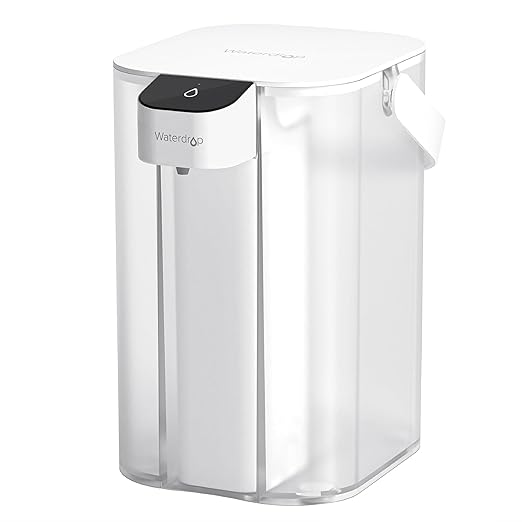 Waterdrop Alkaline Electric Water Filter Pitcher, Rechargeable Water Dispenser, Instant 200-Gallon 15-Cup Countertop Purifier, NSF/ANSI 42, Reduce PFOA/PFOS, Chlorine, Lead, White, with 1 Filter