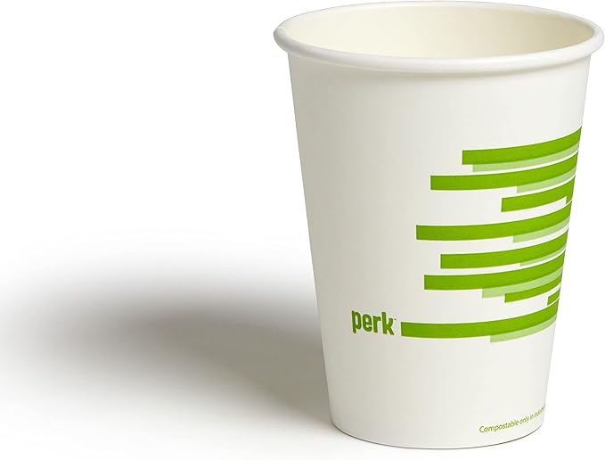Perk Eco 12 Oz Compostable Paper Hot Cups, 50 Count Disposable Coffee Cups for Hot Beverages, White/Green