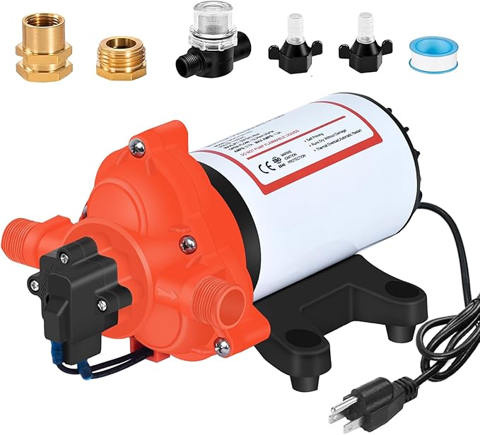 110V Water Pressure Pump 4.0GPM 50PSI AC Power On Demand Electric Self-Priming Water Transfer Diaphragm Pump Include 3/4" Garden Hose Adapters for Home Kitchen Bathroom Irrigation Camper Industrial