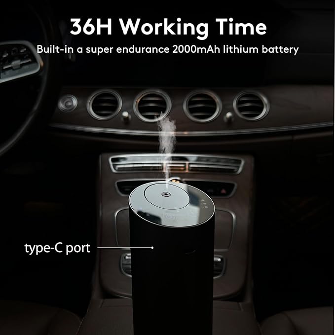 Waterless Car Diffuser, Waterless Diffusers for Essential Oils with Timer & No Leakage Tech, Super Quiet Cordless Aromatherapy Essential Oil Diffuser Battery Operated for Car, Room, Office