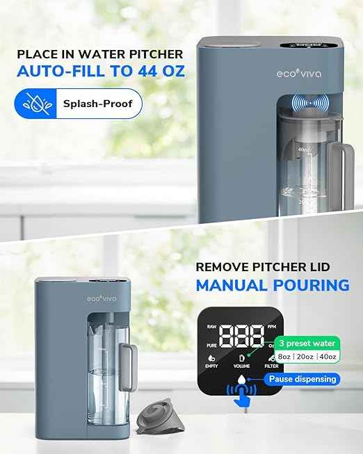 Ecoviva Mate 3 Countertop Reverse Osmosis Water Filter, 8-Stage RO Water Filtration System with 44oz Water Pitcher Smart Auto-Filling, 3:1 Pure to Drain, Tabletop Purifier, Blue