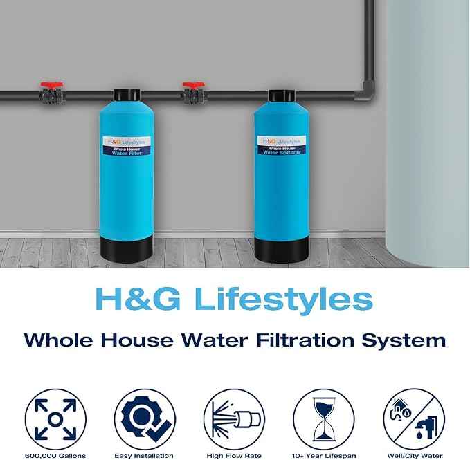 H&G Lifestyles Whole House Water Softener 32,000 Grains, NSF certified Whole Home Water Filtration System for Well & City Water, Remove Calcium Magnesium, Food Grade Resin, Silver-Enhanced, 700,000 Gl