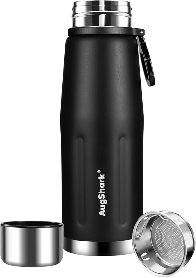 20oz Stainless Steel Insulated Water Bottle Travel Coffee Cup with Lid Leak Proof Metal Water Bottle for Hot and Cold Drink Water Flask (Black-01)