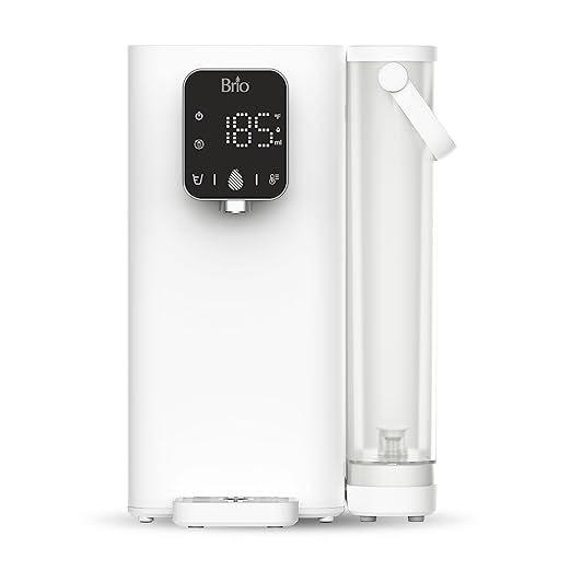 Brio SIMPL Countertop Water Dispenser, 3 Stage Water Filter & Adjustable Instant Hot Water | Easy Access Refillable 2.5L Tank | Tall 8.5