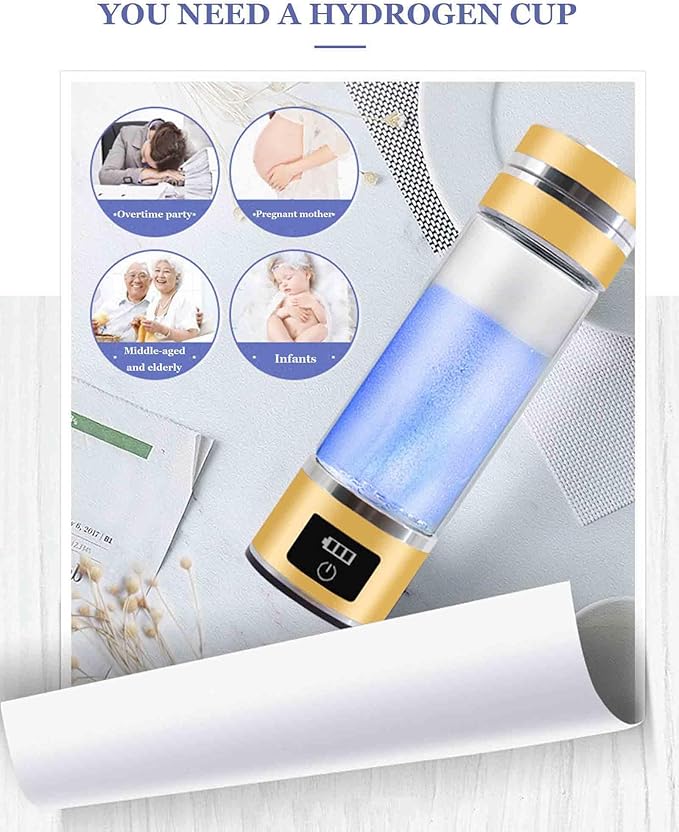 H2 Portable Rich Hydrogen Water Bottle, PEM Rich Hydrogen Cup, Concentration Up to 1200PPB, Double Layer Waterproof, Super Saturated Hydrogen Rich Water Cup